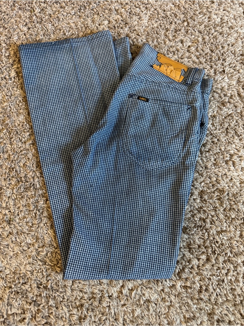 Vintage 60’s/70’s  Blue Micro-Check Houndstooth Flare Pants
